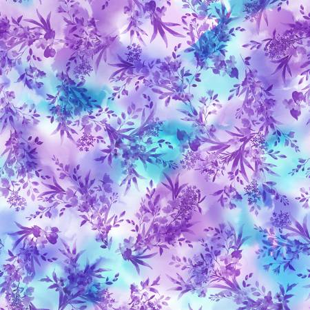 Bloom Bright Blue Violet Meandering Flowers Fabric