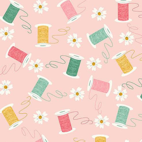 Bloom and Sew Ballet Pink Spools and Blooms Fabric