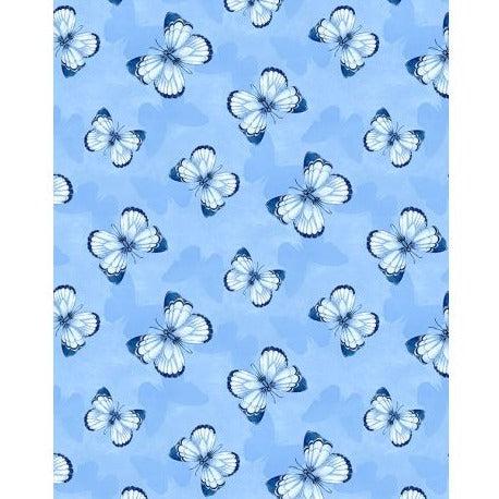 Blooming Blue Medium Blue Butterfly Toss Fabric-Wilmington Prints-My Favorite Quilt Store