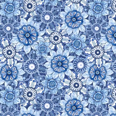 Blooming Blue Multi Packed Floral Fabric-Wilmington Prints-My Favorite Quilt Store