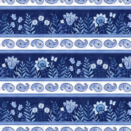 Blooming Blue Multi Repeating Stripe Fabric