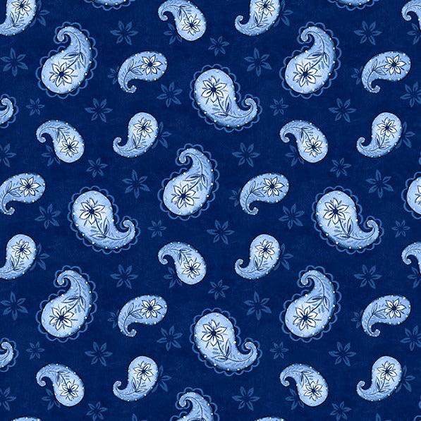 Blooming Blue Navy Allover Paisley Fabric-Wilmington Prints-My Favorite Quilt Store