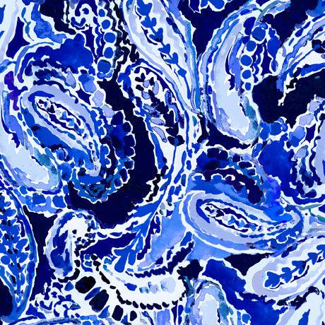 Blossoms of Blue Navy Watercolor Paisley Fabric-QT Fabrics-My Favorite Quilt Store