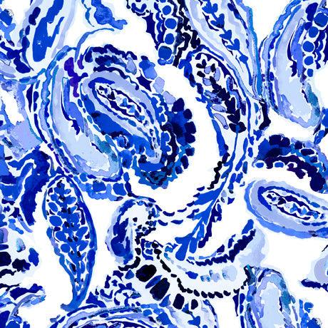 Blossoms of Blue White Watercolor Paisley Fabric-QT Fabrics-My Favorite Quilt Store