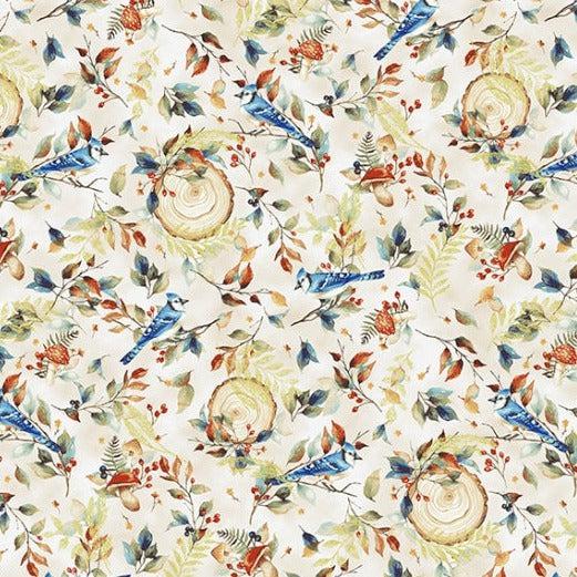 Blue Jay Song Natural Gold Fabric-Hoffman Fabrics-My Favorite Quilt Store