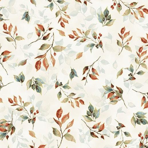 Blue Jay Song Off White Gold Leaves Fabric-Hoffman Fabrics-My Favorite Quilt Store