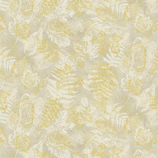 Blue Jay Song Sand Gold Fern Fabric