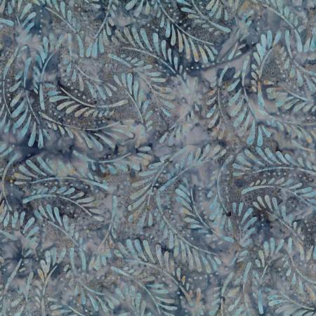Blue Smoke Blue Grey Ferns Batik Fabric