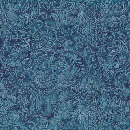 Blue Smoke Dark Blue Paisley Batik Fabric