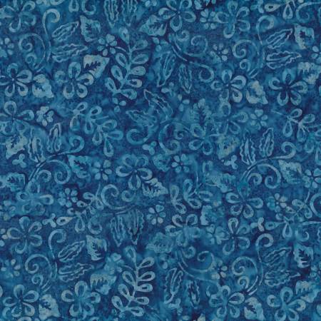 Blue Smoke Denim Plumeria Batik Fabric-Wilmington Prints-My Favorite Quilt Store