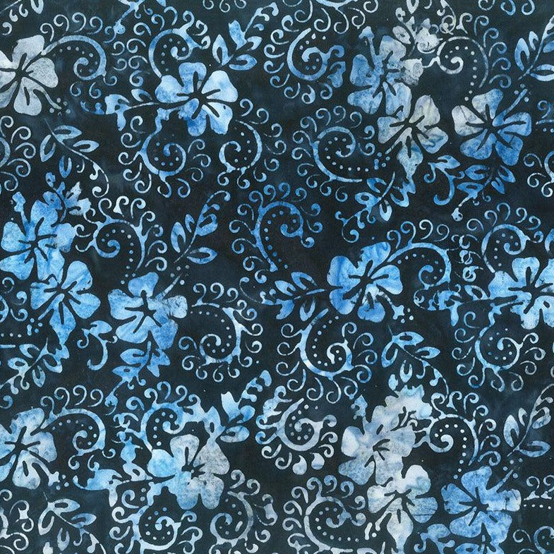 Boardwalk Dreams Indigo Hibiscus Swirl Batik Fabric