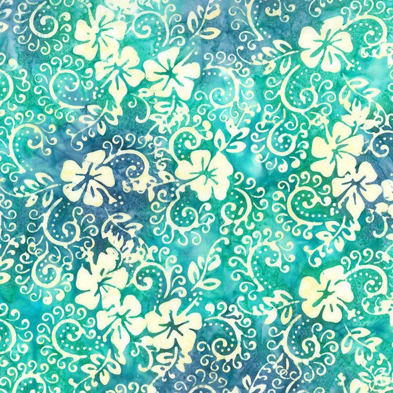 Boardwalk Dreams Sea Glass Hibiscus Swirl Batik Fabric