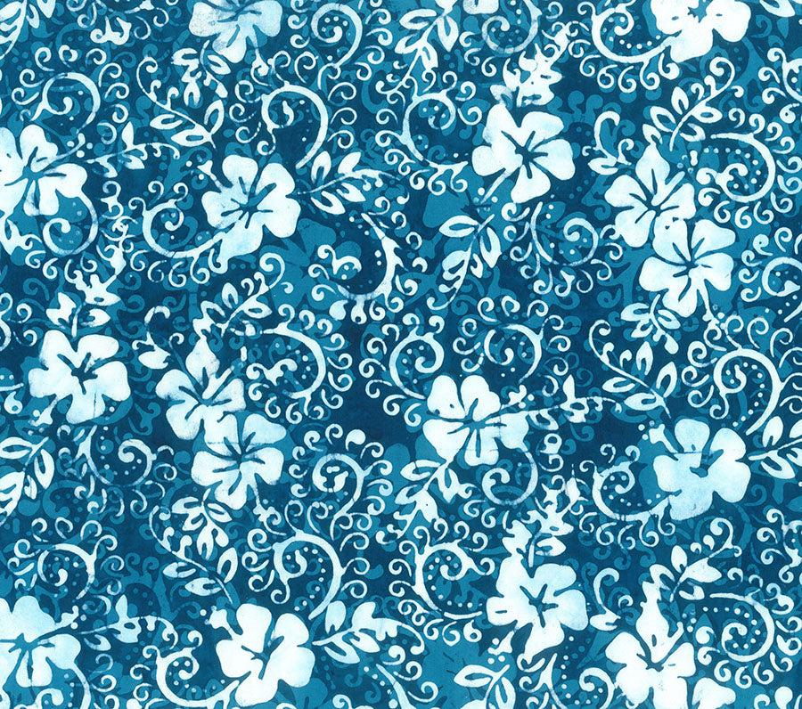 Boardwalk Prussian Double Hibiscus Swirl Batik Fabric