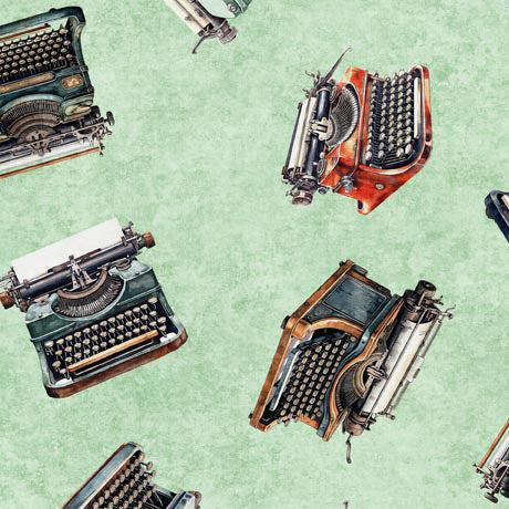 Bookworm Sage Typewriter Toss Fabric