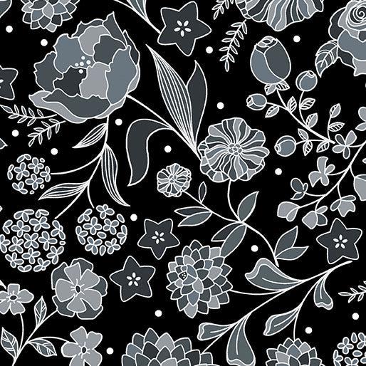 Botanica Charcoal Feature Floral Fabric