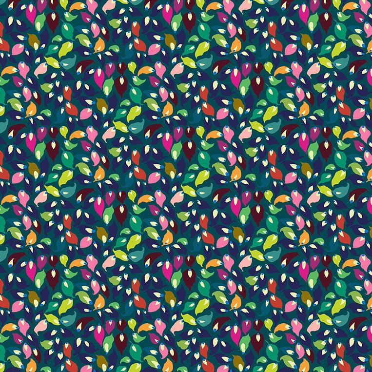 Botanica Teal Summer Leaves Fabric-Windham Fabrics-My Favorite Quilt Store