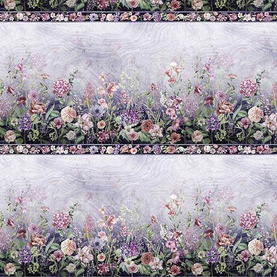 Botanical Charm Amethyst Floral Border Stripe Fabric