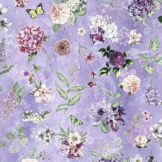 Botanical Charm Lavender Tossed Stems Fabric