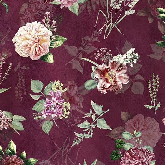 Botanical Charm Mulberry Tossed Bouquets Fabric