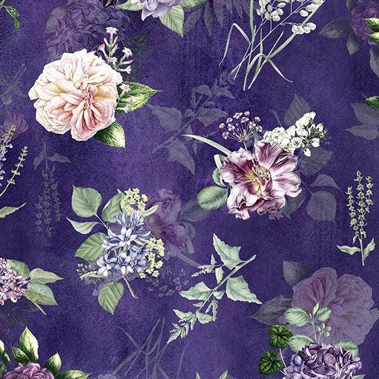 Botanical Charm New Grape Tossed Bouquets Fabric
