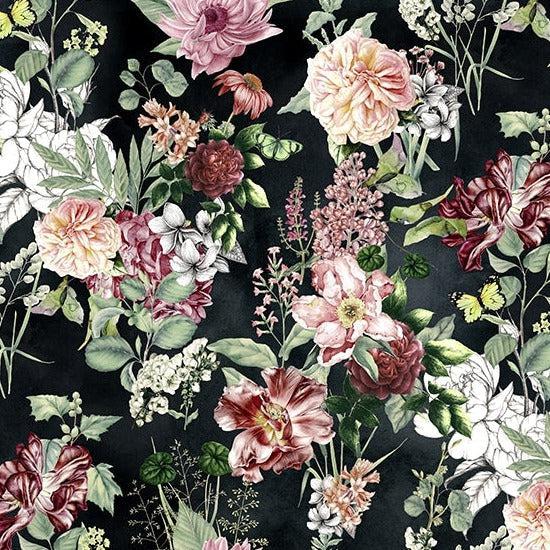 Botanical Charm Onyx Flowers & Butterflies Fabric