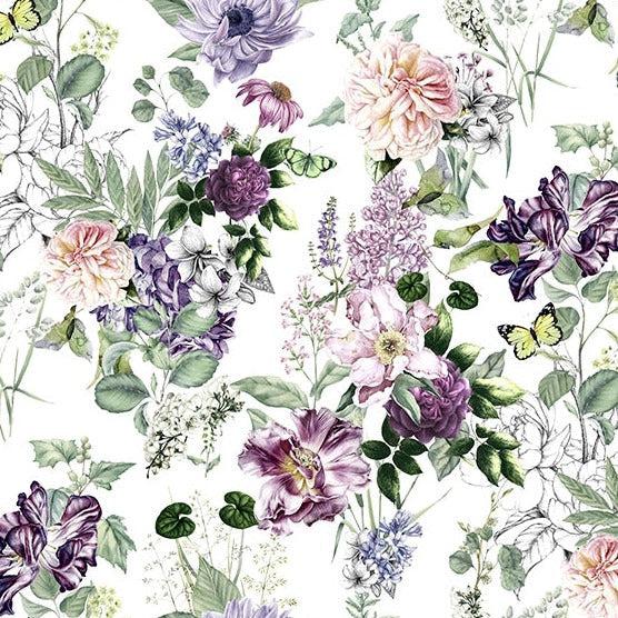 Botanical Charm Purple Flowers & Butterflies Fabric