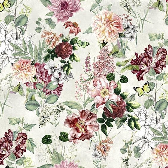 Botanical Charm Vintage Flowers & Butterflies Fabric-Hoffman Fabrics-My Favorite Quilt Store
