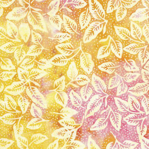 Buds and Blooms Pink Yellow Leaves Batik Fabric