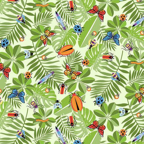 Bug Bug Bug Green Allover Leaves and Bugs Fabric-Henry Glass Fabrics-My Favorite Quilt Store