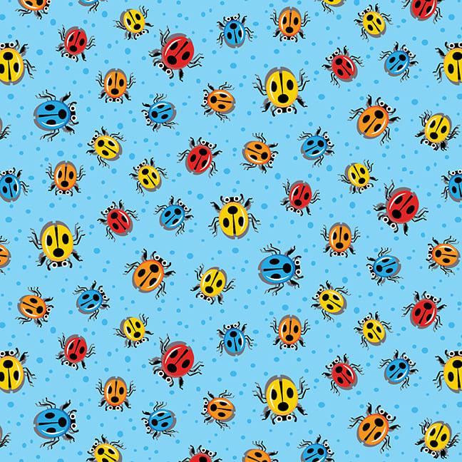 Bug Bug Bug Light Blue Lady Bugs Fabric-Henry Glass Fabrics-My Favorite Quilt Store