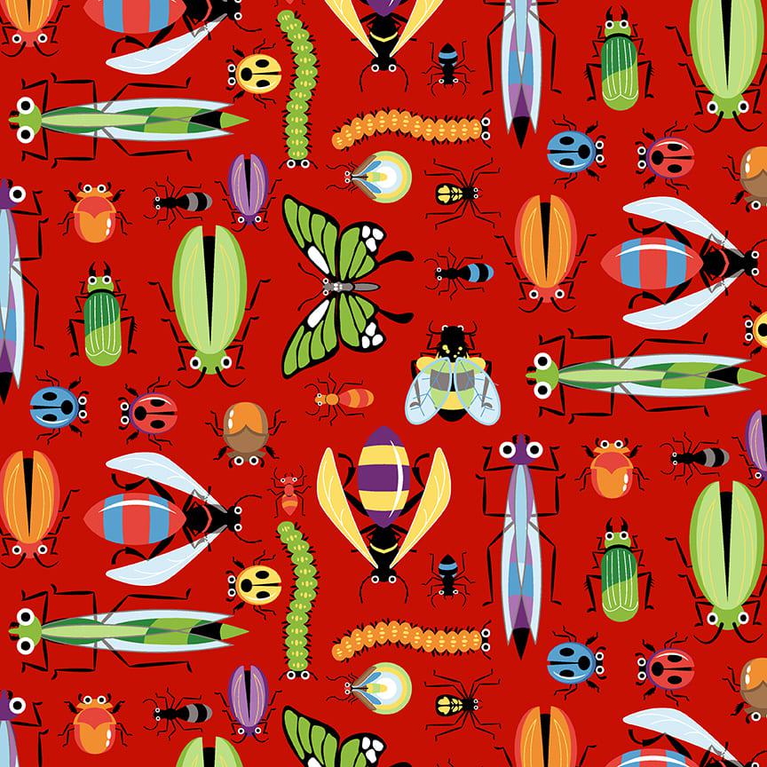 Bug Bug Bug Red Big Bugs Fabric-Henry Glass Fabrics-My Favorite Quilt Store