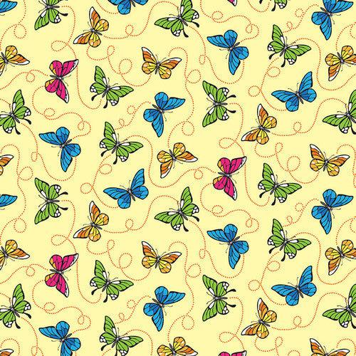 Bug Bug Bug Yellow Butterflies Fabric-Henry Glass Fabrics-My Favorite Quilt Store