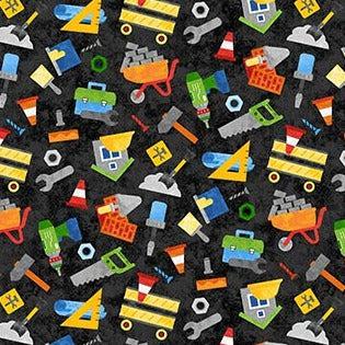 Build Your Own World Black Construction Tools Fabric-Northcott Fabrics-My Favorite Quilt Store