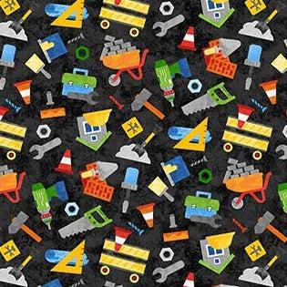 Build Your Own World Black Construction Tools Fabric