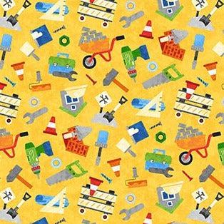 Build Your Own World Yellow Construction Tools Fabric-Northcott Fabrics-My Favorite Quilt Store