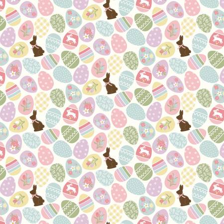 Bunny Trail White Easter Eggs  Fabric