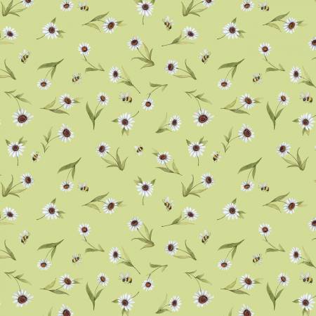 Buzzin' With My Gnome-iezz Green Daisy Toss Fabric-Wilmington Prints-My Favorite Quilt Store