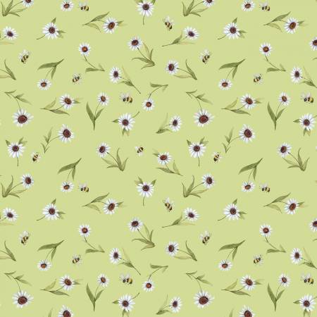 Buzzin' With My Gnome-iezz Green Daisy Toss Fabric