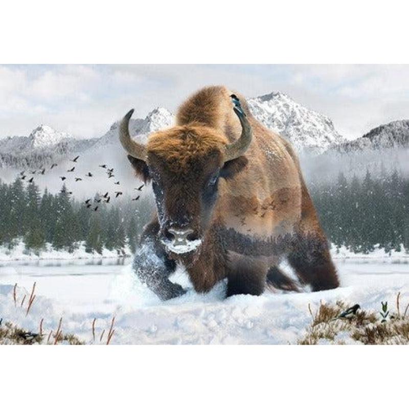 Call of the Wild White Bison in Snow 29 1/2" Digital Print Panel