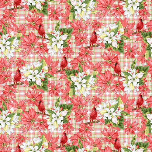 Candy Cane Lane Pink Cardinals and Florals Fabric
