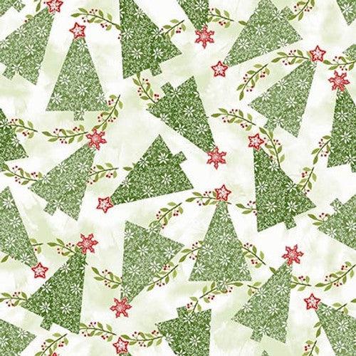 Candy Cane Lane White Christmas Trees Fabric-Studio e Fabrics-My Favorite Quilt Store
