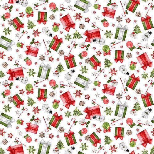 Candy Cane Lane White Gifts Fabric