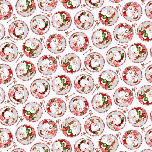 Candy Cane Lane White Mini Santa Circles Fabric-Studio e Fabrics-My Favorite Quilt Store