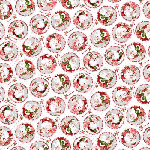 Candy Cane Lane White Mini Santa Circles Fabric