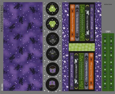 Cast A Spell Grey Spooky Book Metallic 36" Panel-Lewis & Irene-My Favorite Quilt Store
