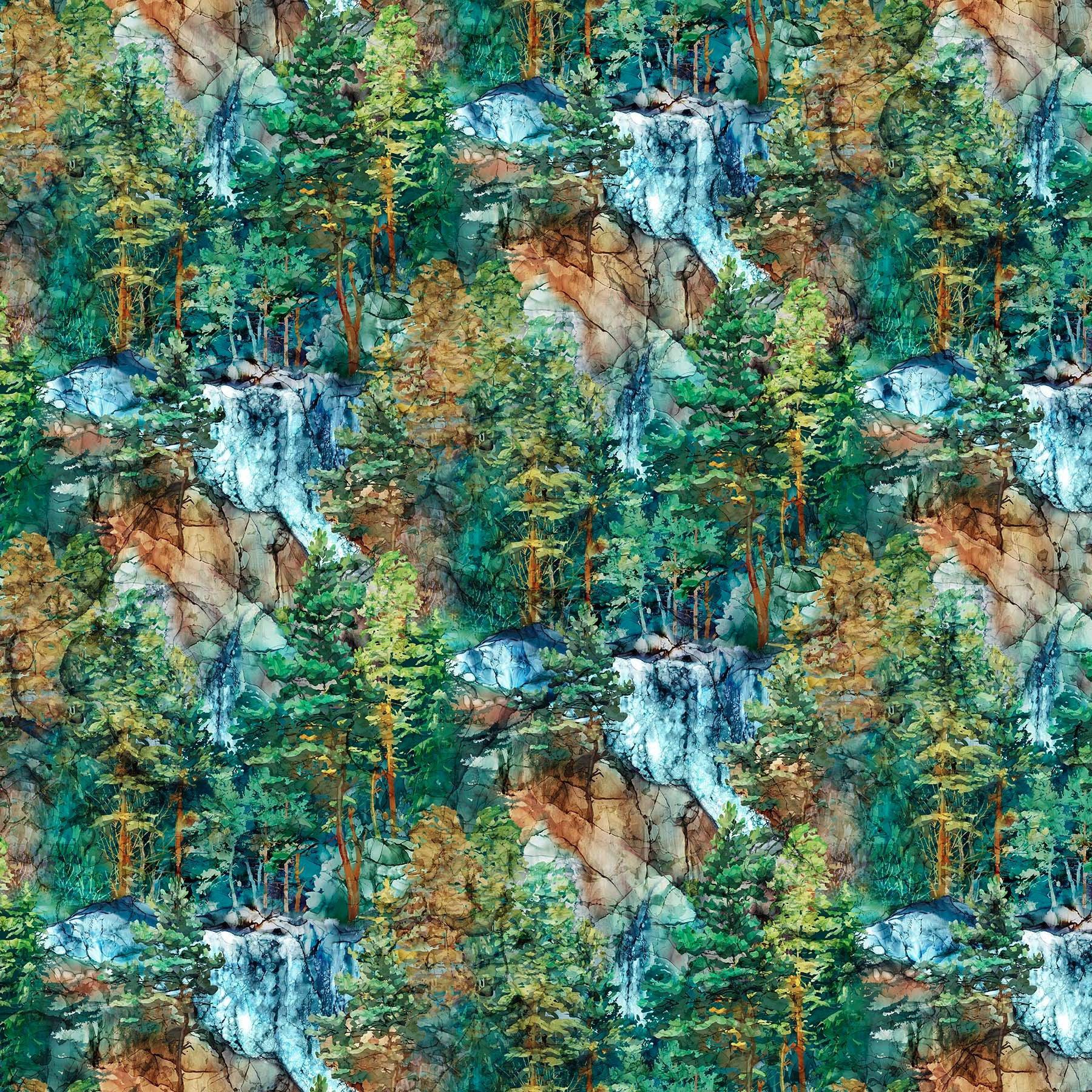 Cedarcrest Falls Teal Multi All Over Scenic Falls Fabric-Northcott Fabrics-My Favorite Quilt Store