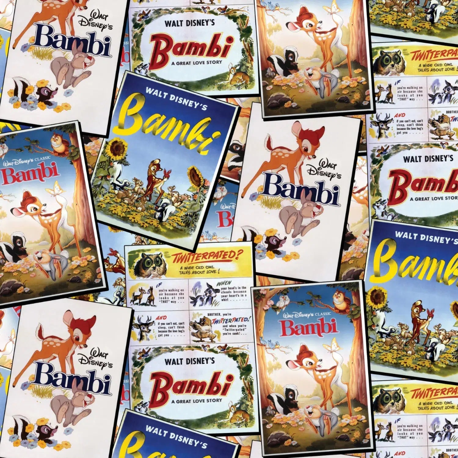 Character Posters Multi Bambi Classic Poster Stack Fabric-Camelot Fabrics-My Favorite Quilt Store