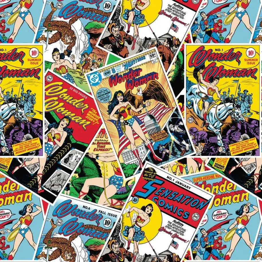Character Posters Multi Wonder Women Comic Toss Fabric-Camelot Fabrics-My Favorite Quilt Store