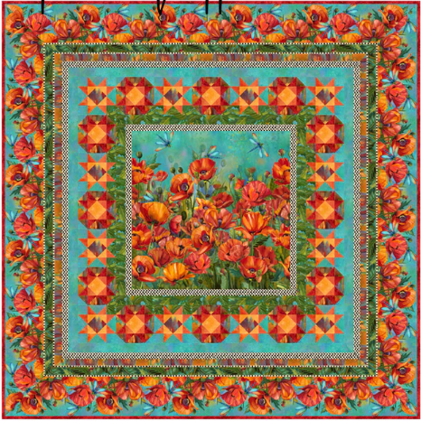 Charisma Explosion of Poppies Quilt Kit