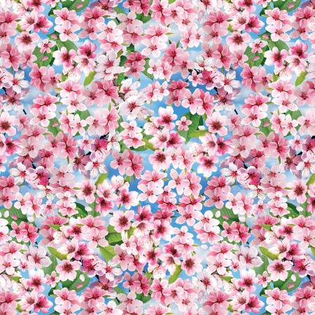 Cherry Hill Blue Cherry Blossoms Fabric-Benartex Fabrics-My Favorite Quilt Store